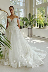 A-Line Wedding Dresses White With Lace Schuterfrai Tulle Wedding Dresses