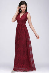 Elegant Wine Red Evening Dresses Long Lace Prom Dresses Online