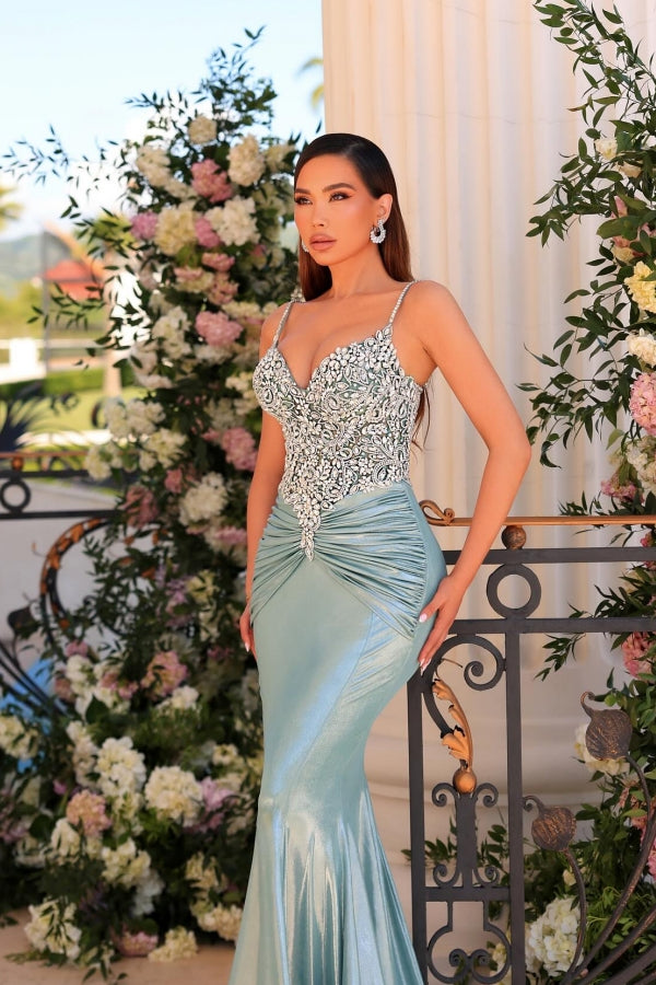 Grüne Abendkleider Lang Sexy Ballkleider Spitze Mit Glitzer Günstig BMbridal.de