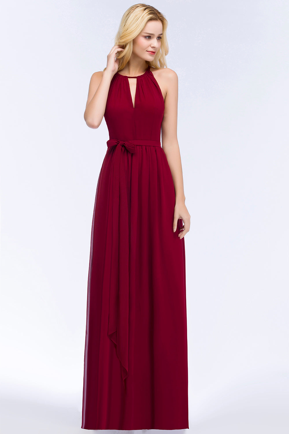 Simple Evening Dresses Long Wine Red Chiffon Prom Dresses Online