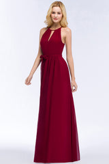 Simple Evening Dresses Long Wine Red Chiffon Prom Dresses Online