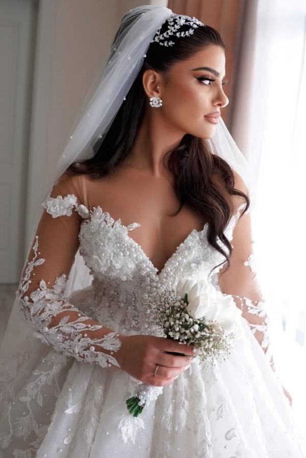 Beautiful Wedding Dresses Princess Lace Wedding Dress with Sleeves