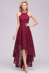 Simple Evening Dresses Hi-Lo Wine Red Cocktail Dresses Lace Cheap