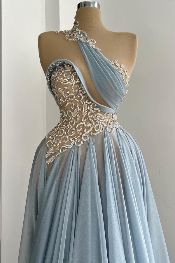 Blaue Elegante Abendkleider Lang Günstig Abiballkleider Chiffon Mit Glitzer BMbridal.de
