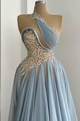 Blaue Elegante Abendkleider Lang Günstig Abiballkleider Chiffon Mit Glitzer BMbridal.de