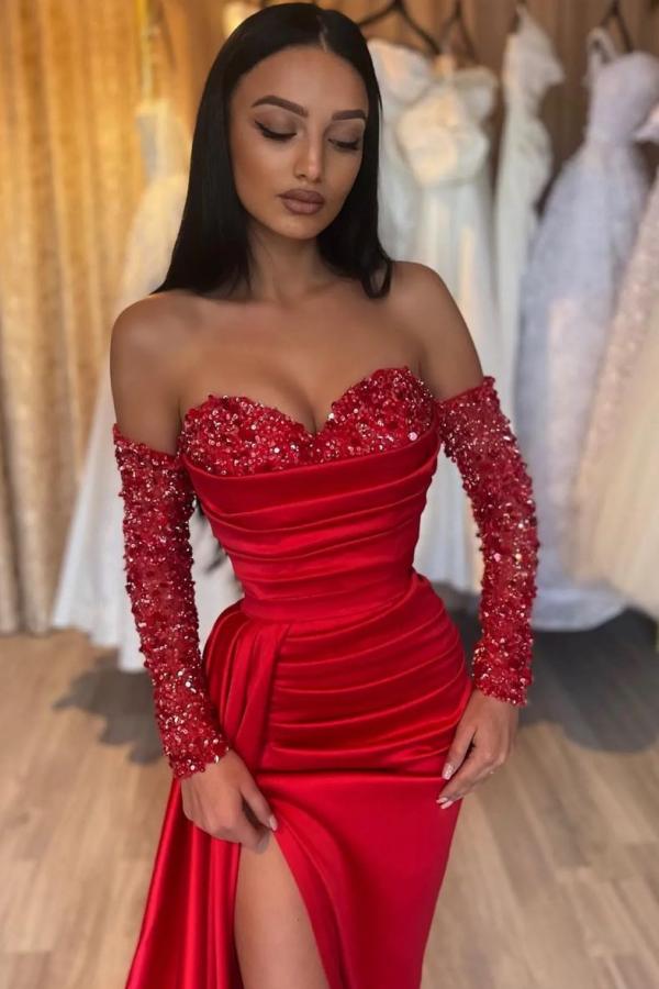 Beautiful Evening Dress Red Long Cheap Prom Dresses with Glitter