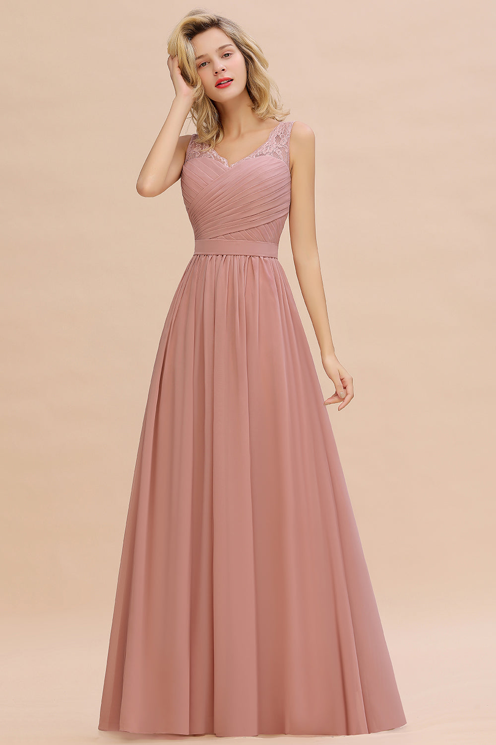 Dusty Pink Evening Dresses Long Chiffon Prom Dresses Cheap