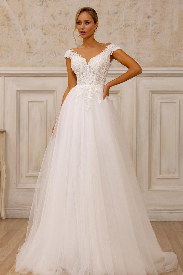 Weiße Wunderschöne Hochzeitskleider Tüll Brautkleider A Linie Spitze BMbridal.de