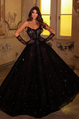 Elegant Evening Dresses Long Black Lace Prom Dresses Glitter