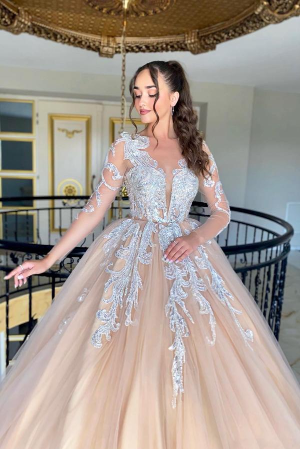Elegante Hochzeitskleider Spitze Pailletten Bruatkleid Prinzessin Mit Ärmel BMbridal.de