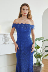 Royal Blue Evening Dresses Long Lace Prom Dresses Cheap