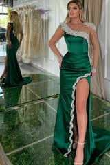 Green Evening Dresses Long Glitter Prom Dresses with Sleeves