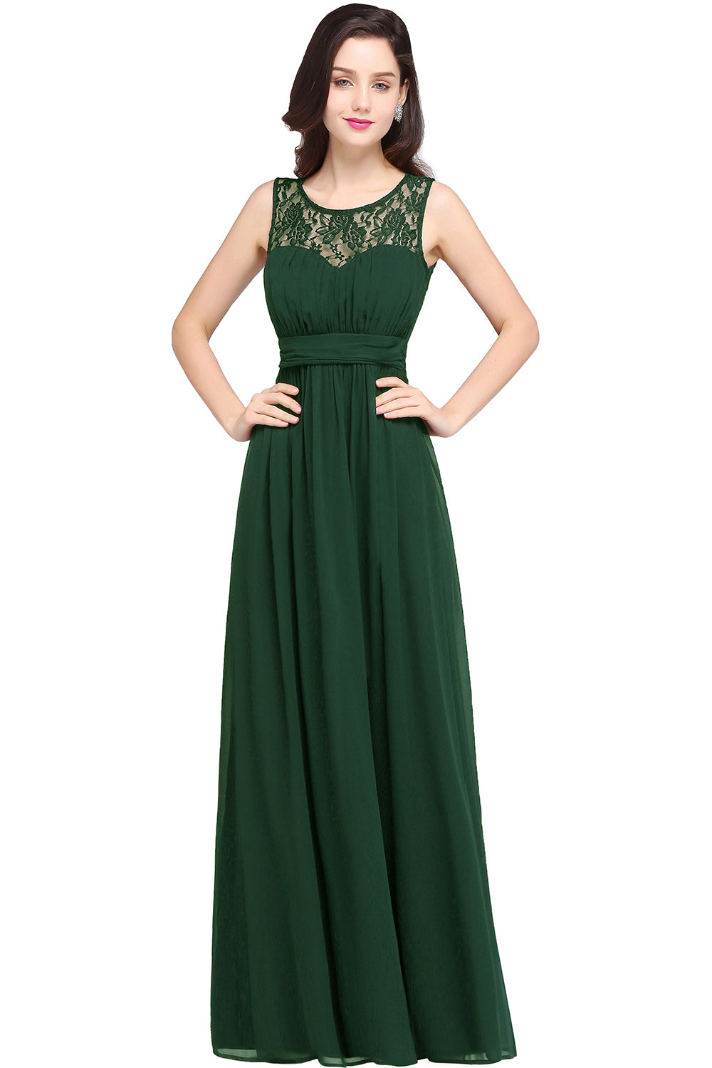 Günstige Abendkleider Navy Blau Lang Chiffon Abendkleider Mit Spitze