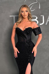 Elegant Evening Dresses Long Black Prom Dresses with Glitter