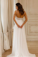 Elegante Brautkleider Lang Chiffon Hochzeitskleider mit Spitze BMbridal.de