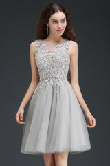 Beautiful Cocktail Dresses Short Silver Prom Dresses with Lace