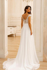 Schlichte Brautkleider Spitze A Linie Hochzeitskleider Lang Chiffon BMbridal.de