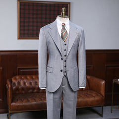 Andy Gray Small Plaid 3 Pieces Notched Lapel Slim Fit Business Suit