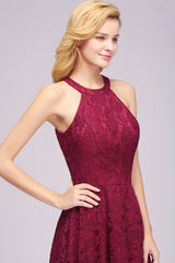 Simple Evening Dresses Hi-Lo Wine Red Cocktail Dresses Lace Cheap