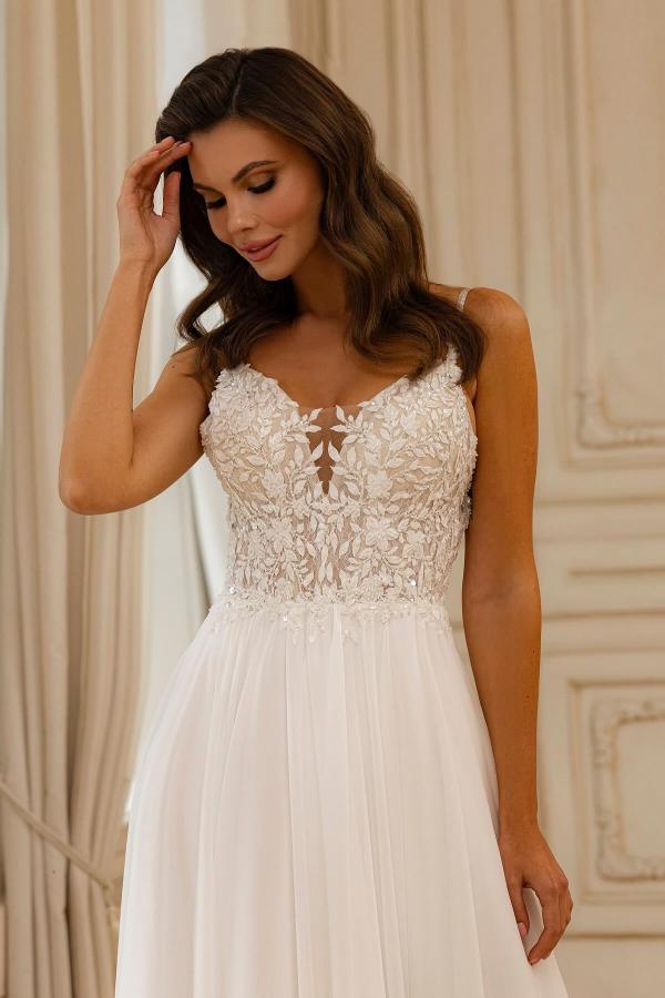 Elegante Brautkleider Lang Chiffon Hochzeitskleider mit Spitze BMbridal.de