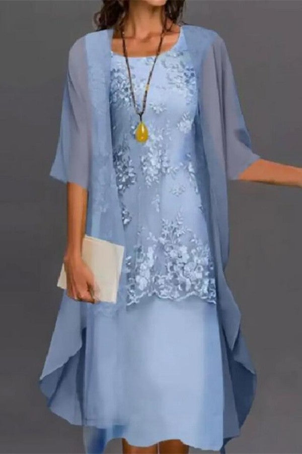 Blue Mother of the Bride Dresses Lace 2 Piece Mother of the Bride Dress with Jacket