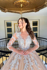 Elegante Hochzeitskleider Spitze Pailletten Bruatkleid Prinzessin Mit Ärmel BMbridal.de