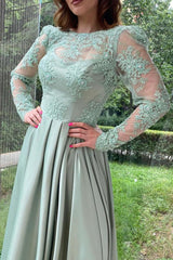 Mint Green Evening Dresses Calf Length Prom Dresses with Sleeves