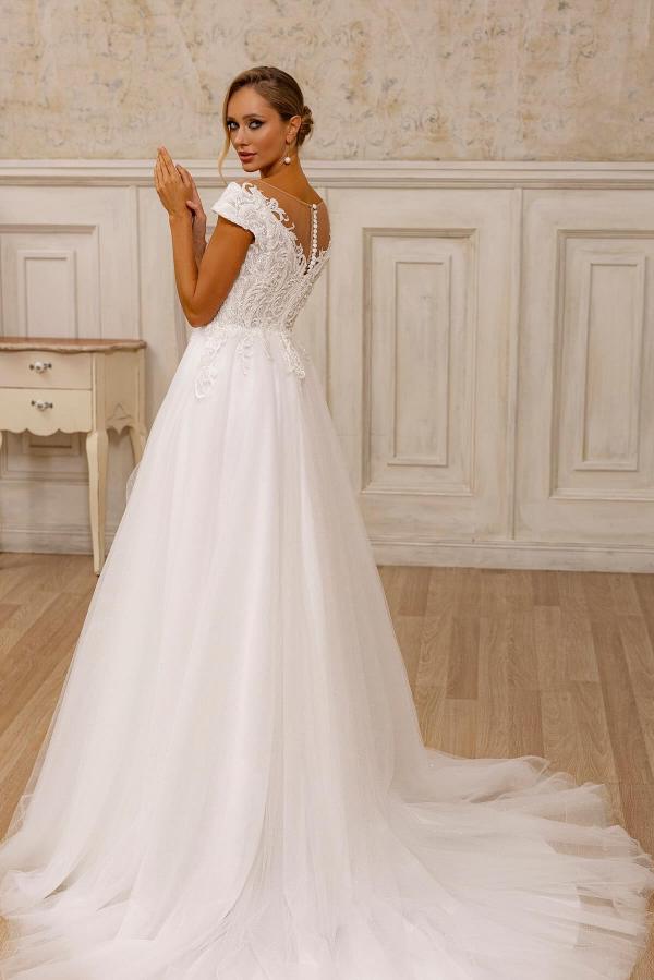 Weiße Wunderschöne Hochzeitskleider Tüll Brautkleider A Linie Spitze BMbridal.de