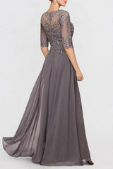 Festive Pantsuits Long Chiffon Mother of the Bride Dresses Lace with Sleeves