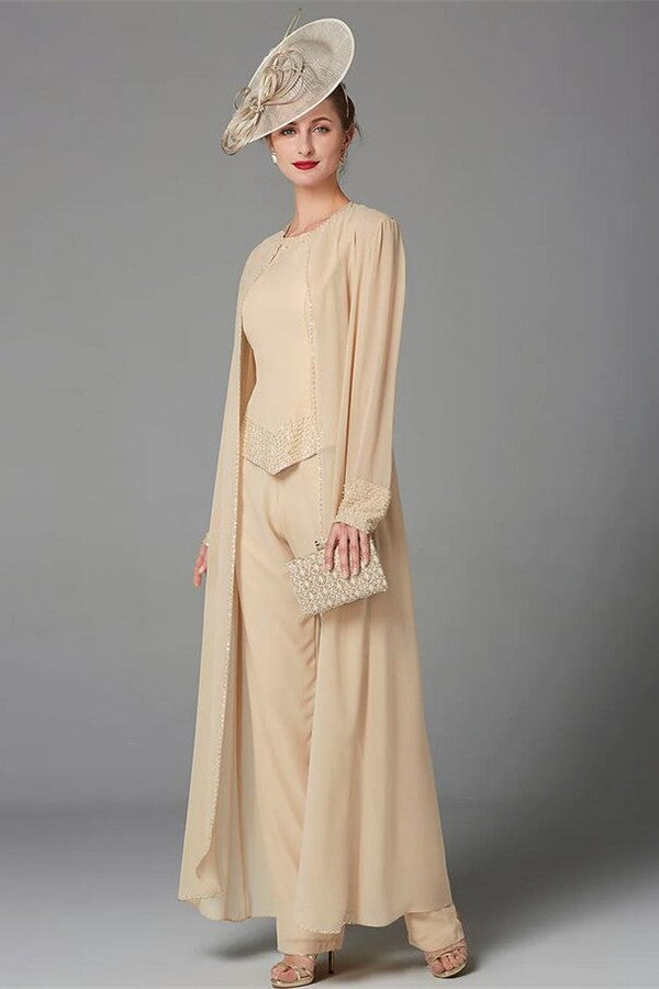 Champagne Mother of the Bride Dresses Long Chiffon 3 Piece Mother of the Bride Dress Jumpsuit