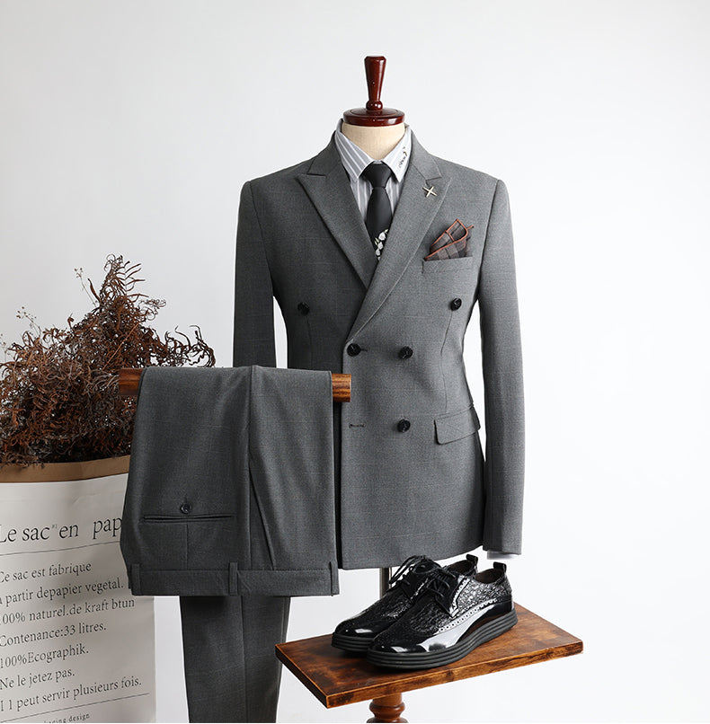 Alex Gary Modern Double Breasted Peaked Lapel Business Men Suits