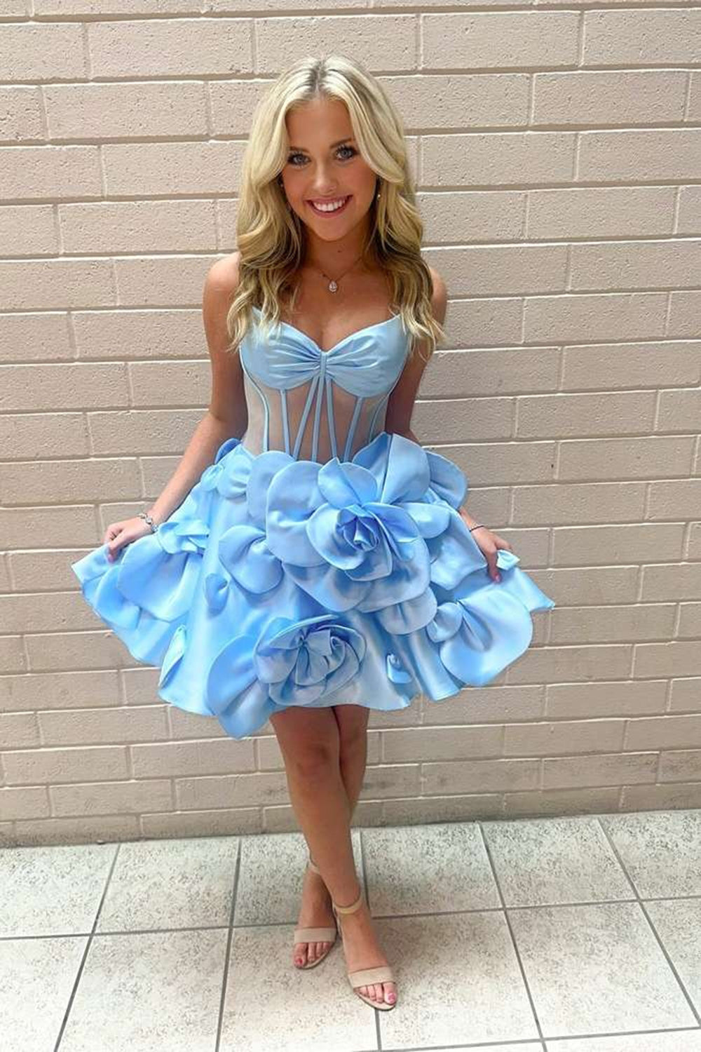 Yellow Corset A Line Short Homecoming Dress With 3D Flowers