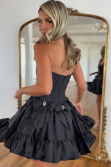 Black Corset Strapless A Line Short Homecoming Dress With Bows