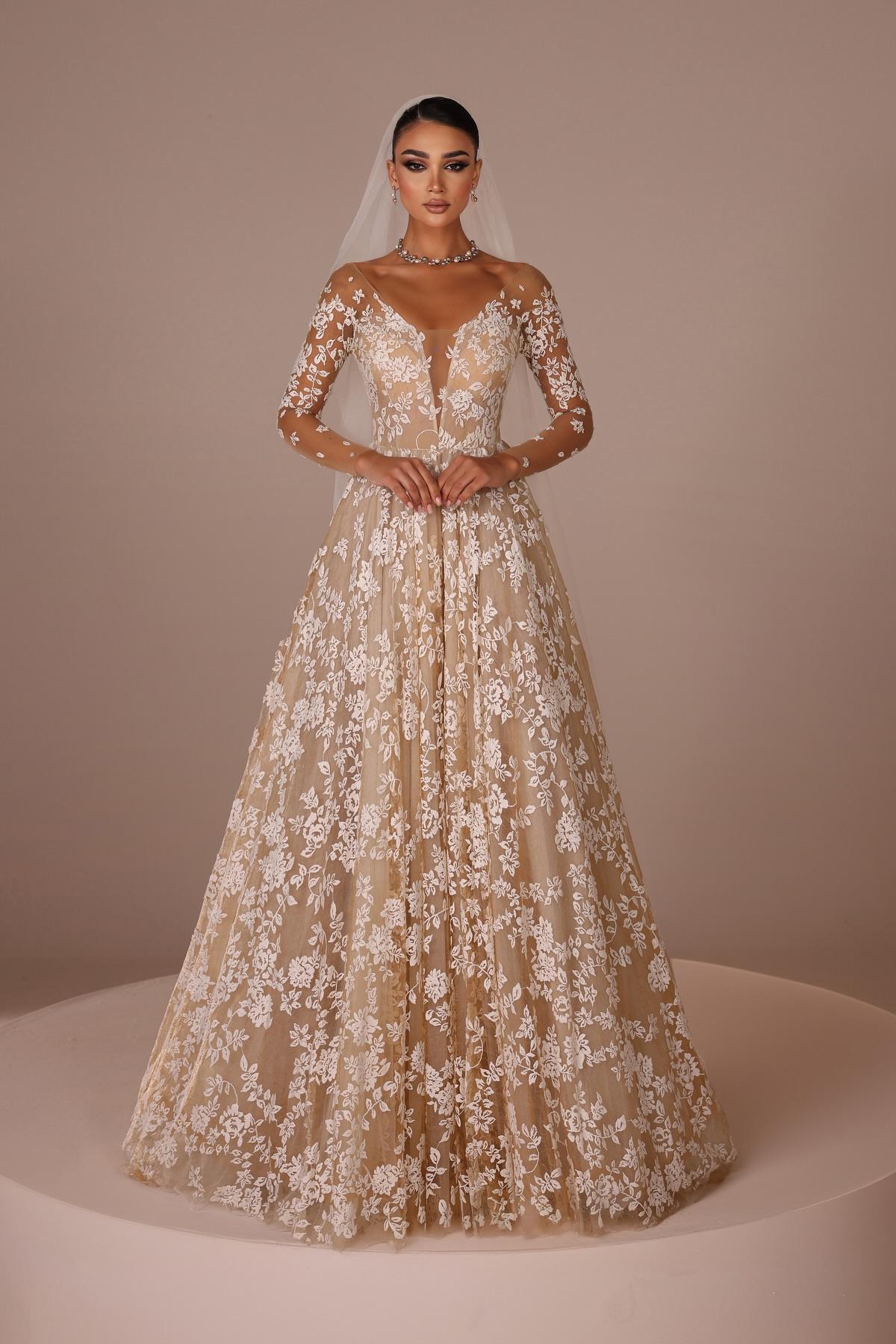 Elegant Wedding Dresses A Line With Sleeves Chiffon Wedding Dresses with Lace