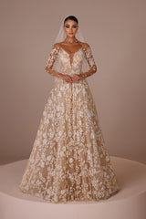 Elegant Wedding Dresses A Line With Sleeves Chiffon Wedding Dresses with Lace