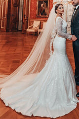 Luxury Wedding Dresses A Line Glitter Wedding Dresses with Sleeves