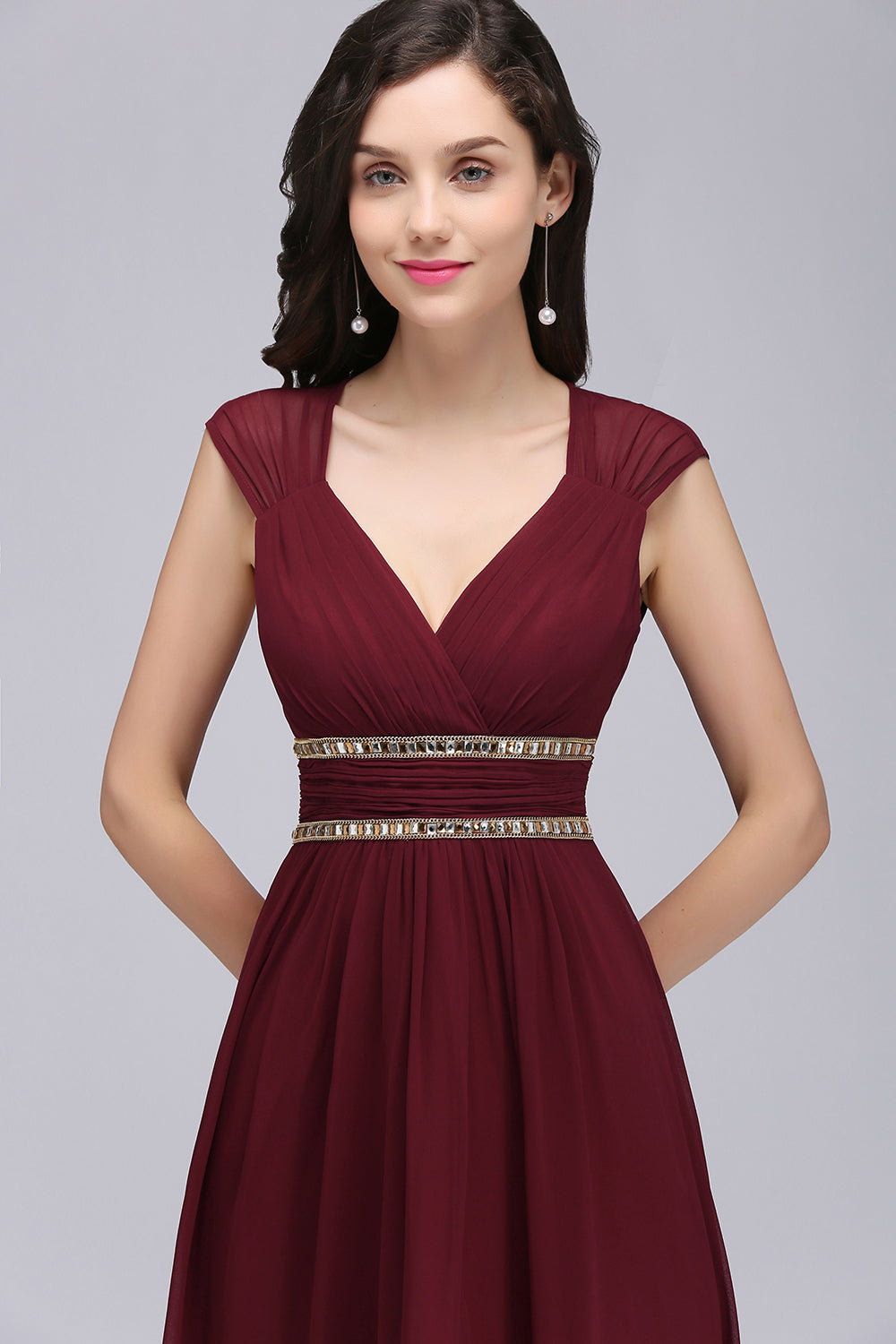 Modern Evening Dresses Long Wine Red Prom Dresses Chiffon