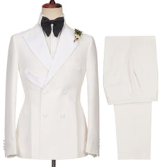 Alejandro Chic White Two Pieces Peaked Lapel Double Breasted Wedding Suits