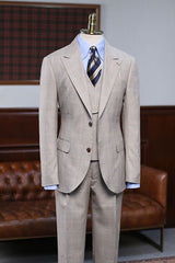 Abel Formal Light Khaki Plaid 3 Pieces Bespoke Business Suit