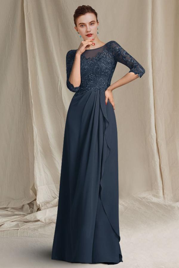 Garue Mother of the Bride Dresses Long Chiffon Dresses for Mother of the Bride with Sleeves