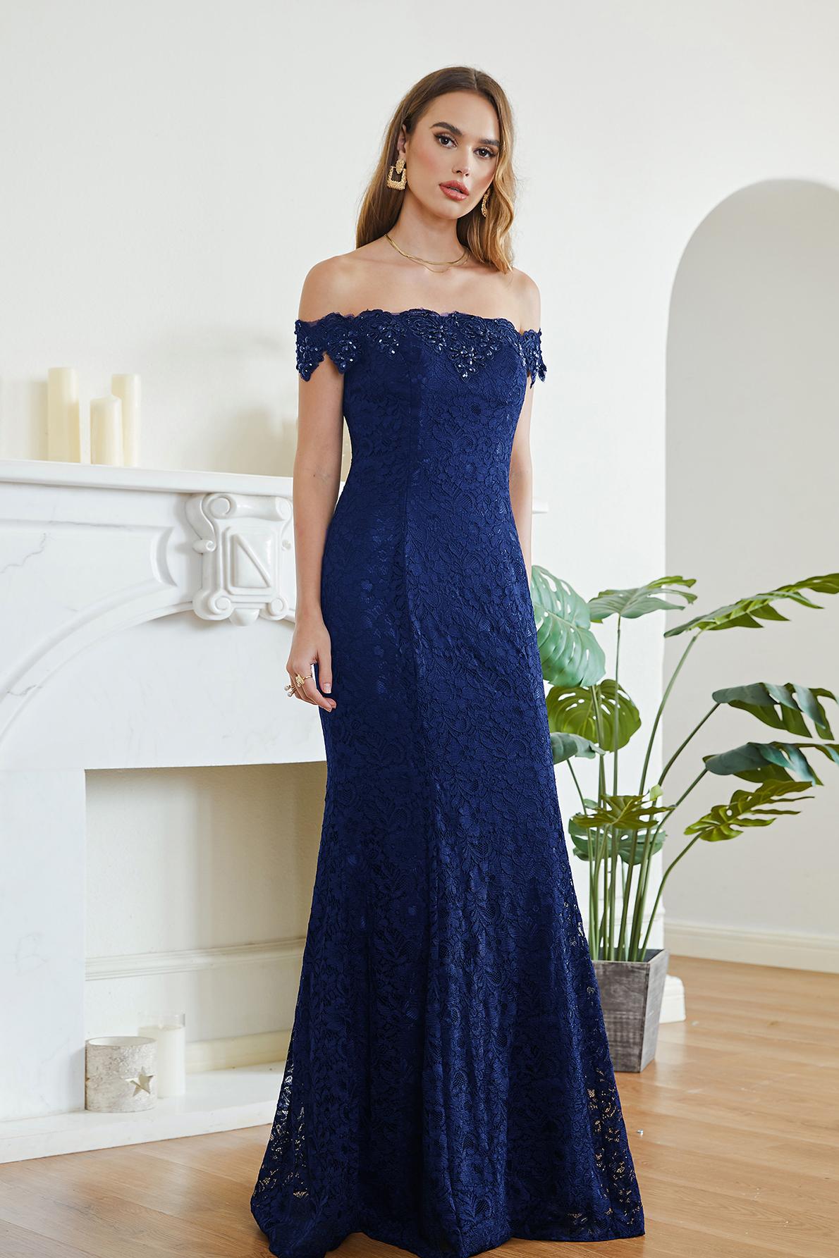 Royal Blue Evening Dresses Long Lace Prom Dresses Cheap