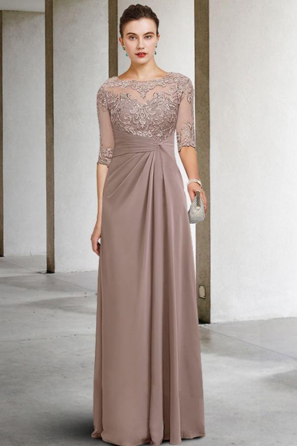 Beautiful Mother of the Bride Dresses Long Chiffon Dresses for Mother of the Bride with Sleeves