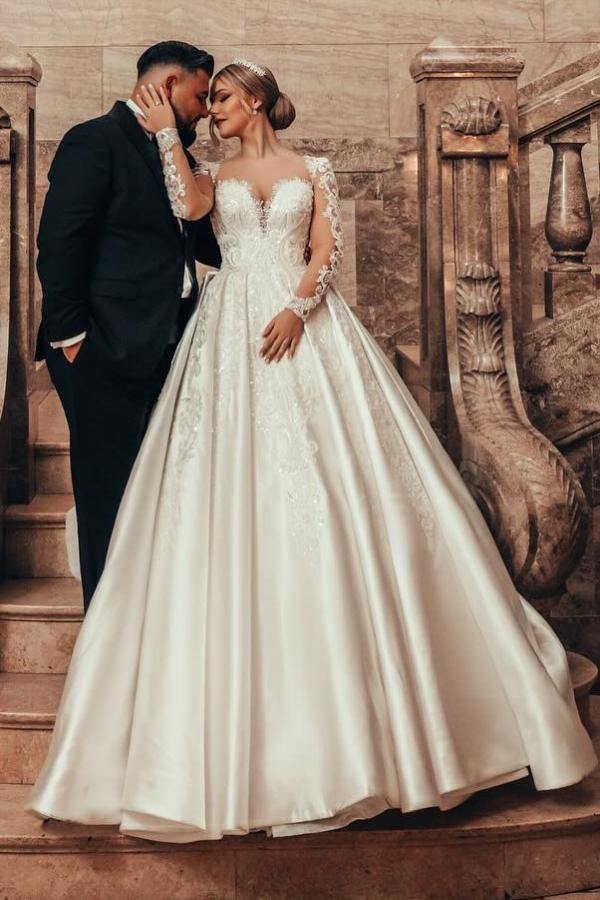 King Princess Wedding Dresses with Lace Long Sleeves Wedding Dresses