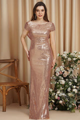 Simple Evening Dresses Long Pink Gold Prom Dresses Glitter