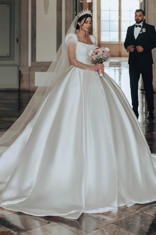 Extravagante Hochzeitskleider Pinzessin Satin Brautkleider Glitzer