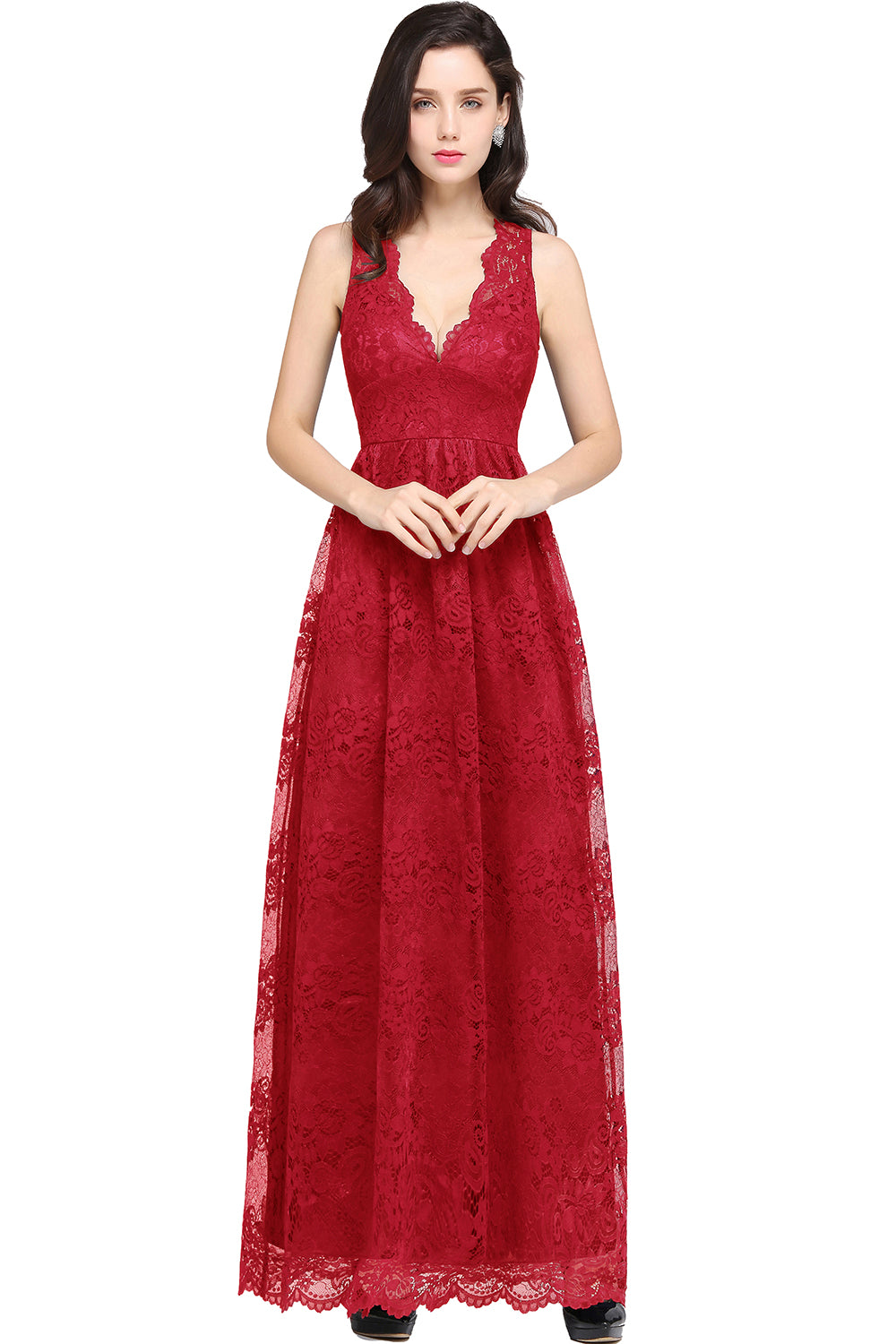 Elegant Wine Red Evening Dresses Long Lace Prom Dresses Online