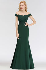 Dark Green Evening Dresses Long With Lace Simple Prom Dresses Online