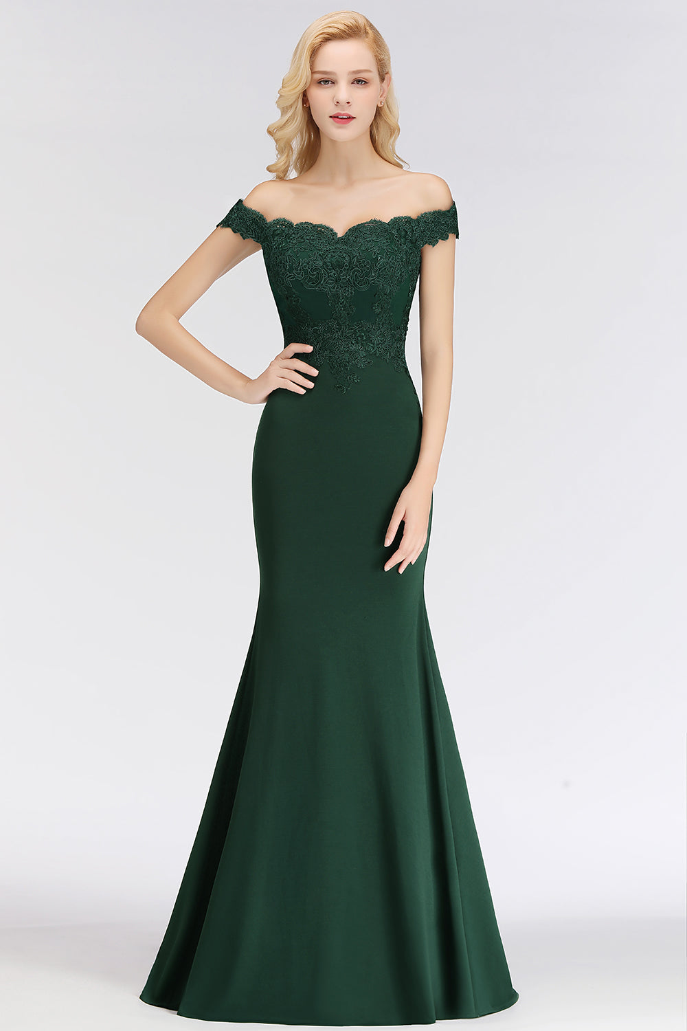 Dark Green Evening Dresses Long With Lace Simple Prom Dresses Online