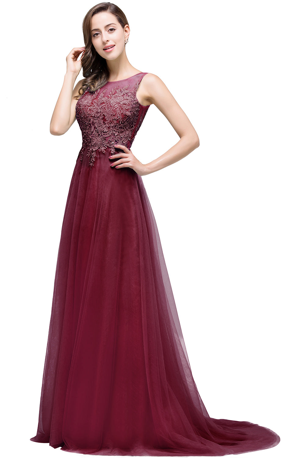 Red Evening Dresses Long Simple Prom Dresses with Lace