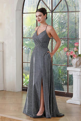 Simple Evening Dresses Long Silver Prom Dresses Cheap